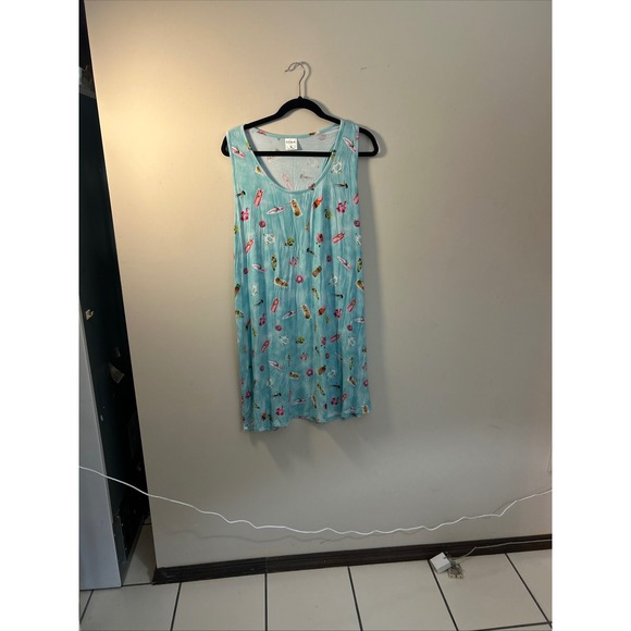 Soma XL Sleeveless Lounge Dress‎ Aqua Blue Novelty Print Beach Relax Sleepwear - Picture 4 of 4